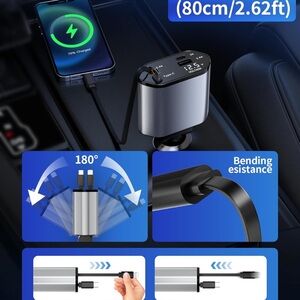 New 4 in 1 Black and Silver Car Retractable Charger with LED Display